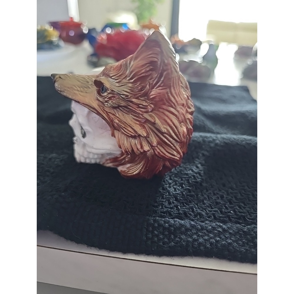 Handmade Wolf On Skull Decoration Gift Brown White. 599 - Picture 5 of 5